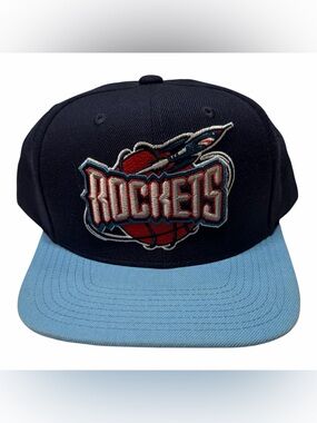 Mitchell & Ness Houston Rockets Blue Colorblock Flat Bill Snapback Cap